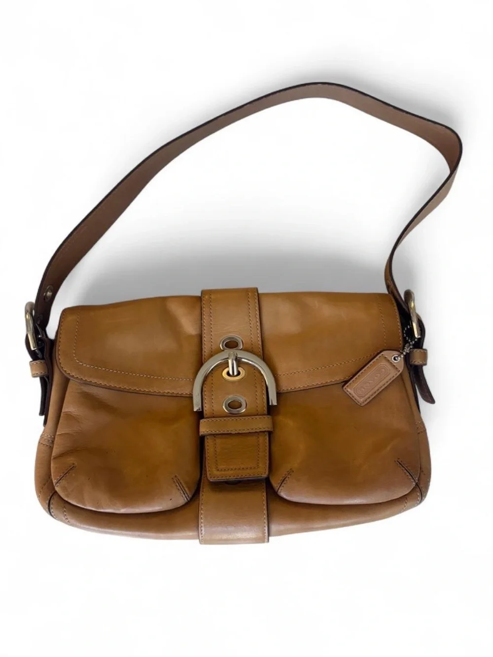 Coach Saddle Shoulder Bag in Cognac Brown with Brushed Gold Hardware